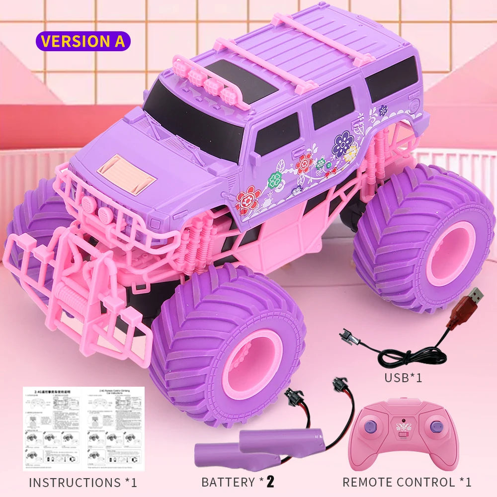 Pink 2.4G RC Pickup Truck – Climbing Stunt Car, Drop-Resistant Off-Road Toy (3.7V 500mAh)