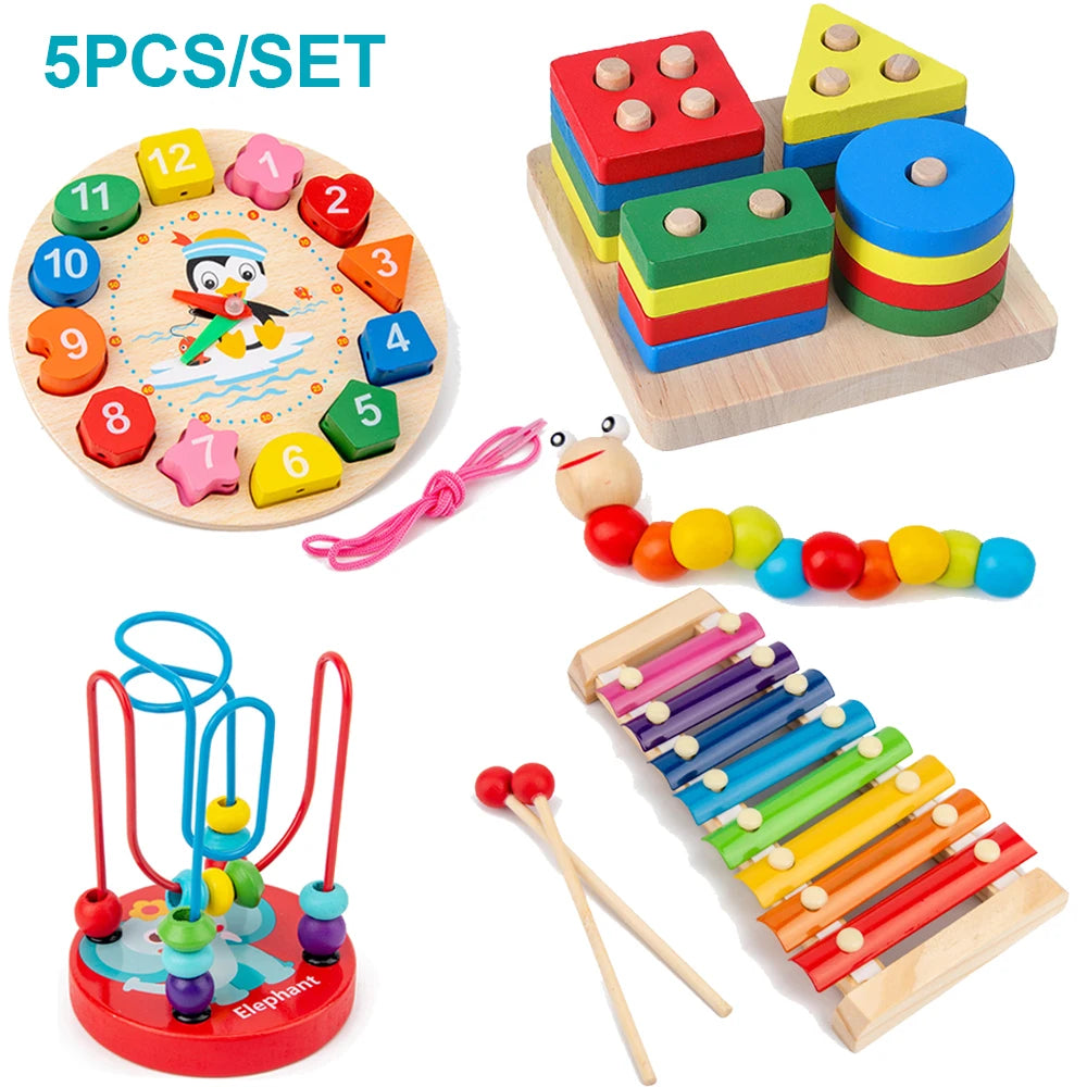Montessori Wooden Puzzle Set (5–6pcs)