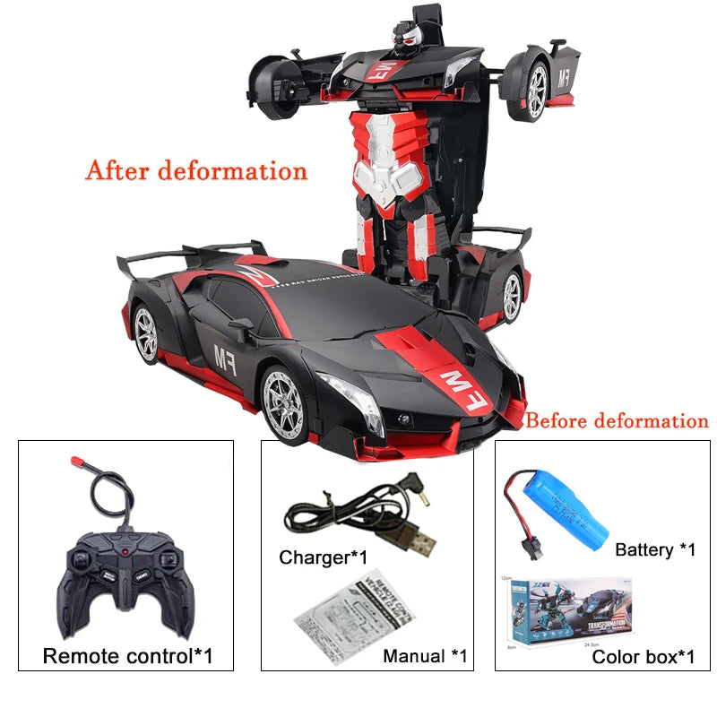 2-in-1 RC Transforming Car Robot – One-Key Deformation 360° Spin (2.4G, Lights)