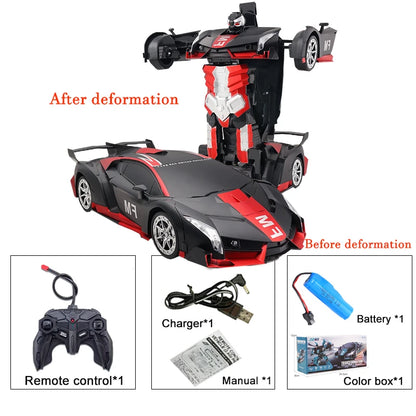 2-in-1 RC Transforming Car Robot – One-Key Deformation 360° Spin (2.4G, Lights)