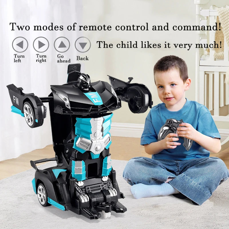 2-in-1 RC Transforming Car Robot – One-Key Deformation 360° Spin (2.4G, Lights)