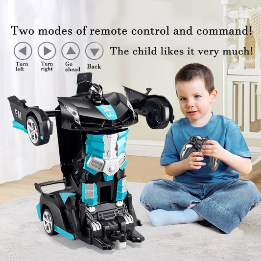 2-in-1 RC Transforming Car Robot – One-Key Deformation 360° Spin (2.4G, Lights)
