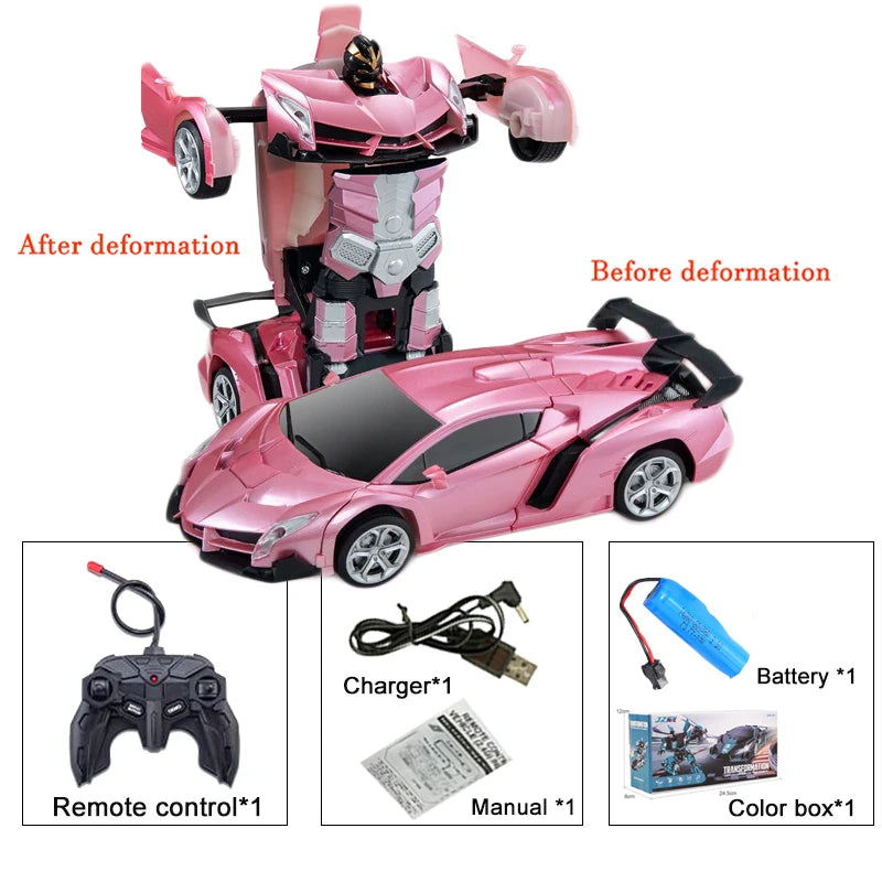 2-in-1 RC Transforming Car Robot – One-Key Deformation 360° Spin (2.4G, Lights)