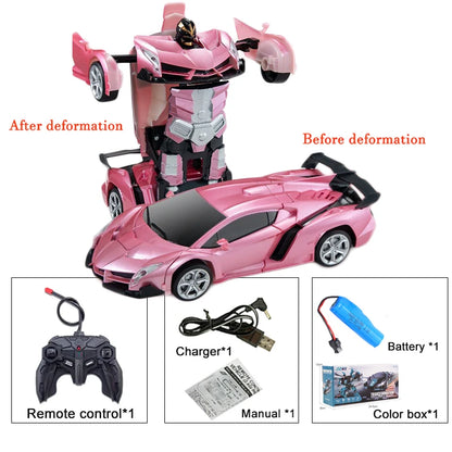 2-in-1 RC Transforming Car Robot – One-Key Deformation 360° Spin (2.4G, Lights)