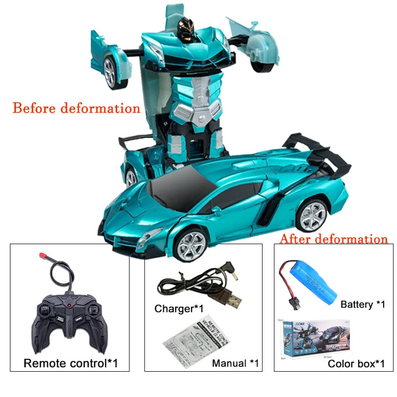 2-in-1 RC Transforming Car Robot – One-Key Deformation 360° Spin (2.4G, Lights)