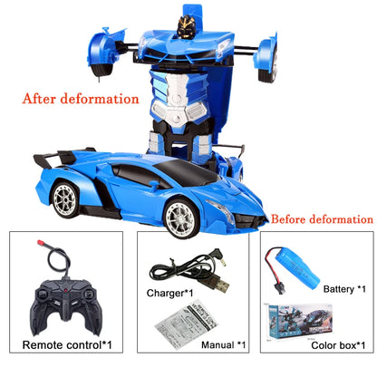 2-in-1 RC Transforming Car Robot – One-Key Deformation 360° Spin (2.4G, Lights)