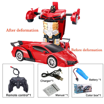 2-in-1 RC Transforming Car Robot – One-Key Deformation 360° Spin (2.4G, Lights)