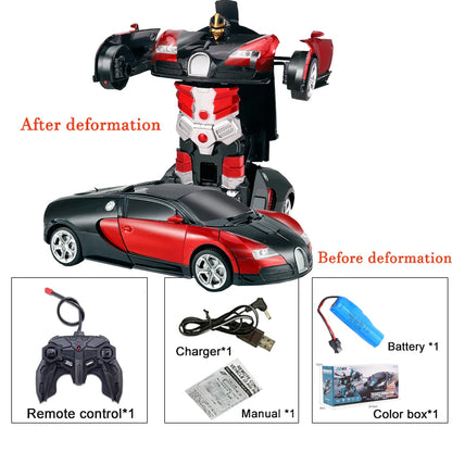 2-in-1 RC Transforming Car Robot – One-Key Deformation 360° Spin (2.4G, Lights)