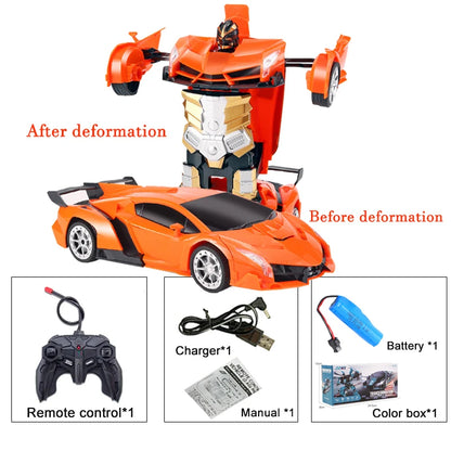 2-in-1 RC Transforming Car Robot – One-Key Deformation 360° Spin (2.4G, Lights)
