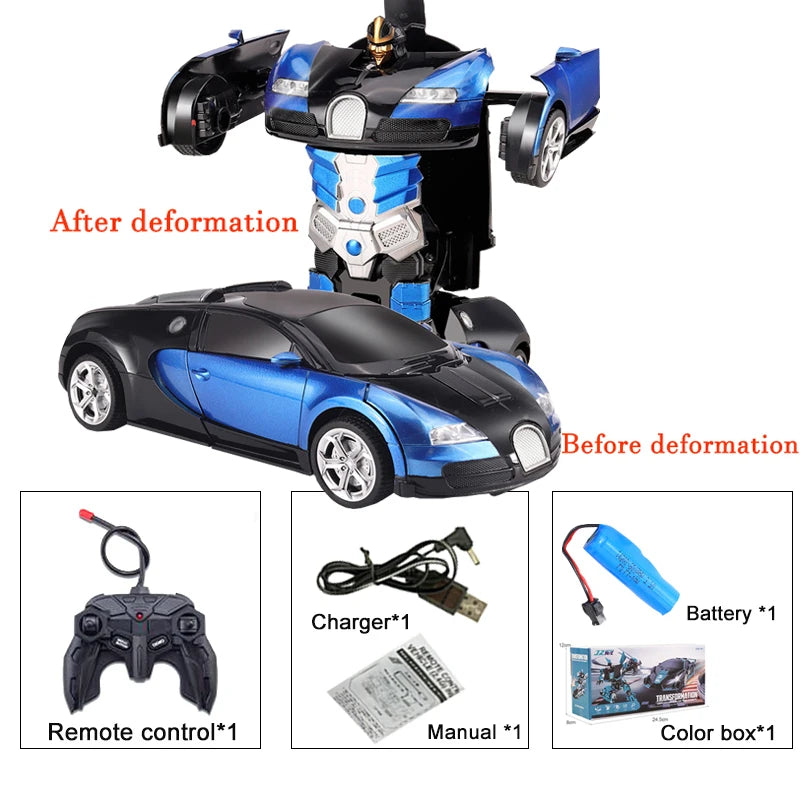 2-in-1 RC Transforming Car Robot – One-Key Deformation 360° Spin (2.4G, Lights)