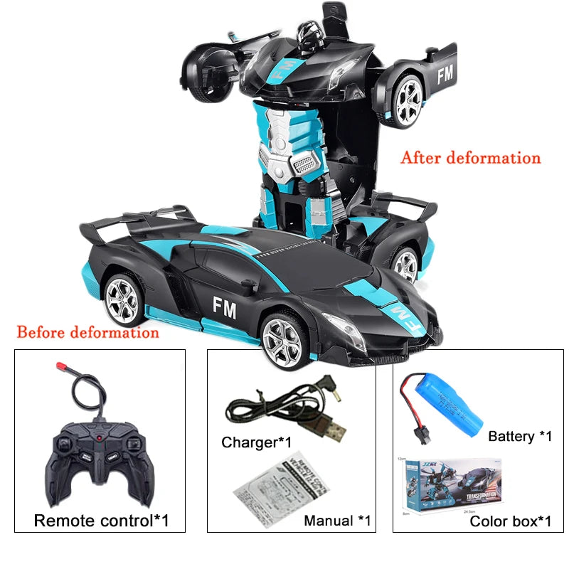 2-in-1 RC Transforming Car Robot – One-Key Deformation 360° Spin (2.4G, Lights)