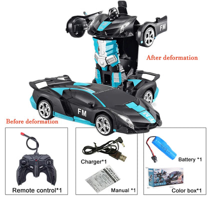 2-in-1 RC Transforming Car Robot – One-Key Deformation 360° Spin (2.4G, Lights)