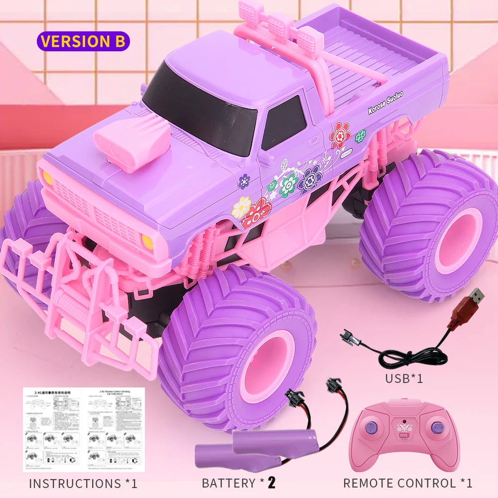 Pink 2.4G RC Pickup Truck – Climbing Stunt Car, Drop-Resistant Off-Road Toy (3.7V 500mAh)