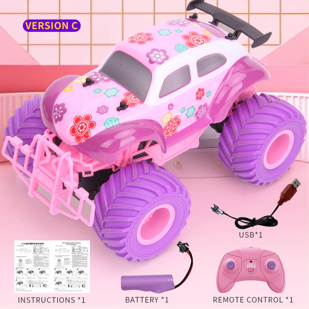 Pink 2.4G RC Pickup Truck – Climbing Stunt Car, Drop-Resistant Off-Road Toy (3.7V 500mAh)