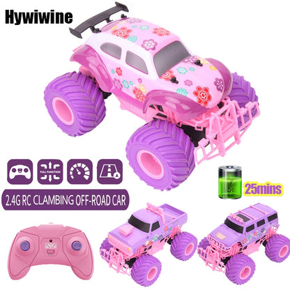 Pink 2.4G RC Pickup Truck – Climbing Stunt Car, Drop-Resistant Off-Road Toy (3.7V 500mAh)