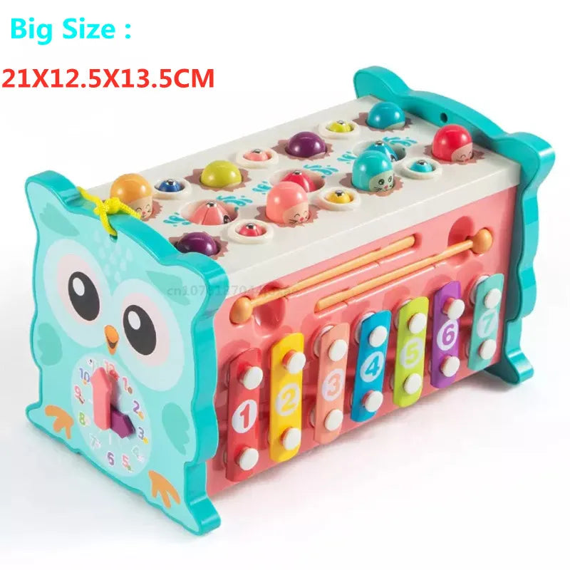 Montessori Owl Activity Cube – Magnetic Fishing, Clock & Hammer Music Puzzle