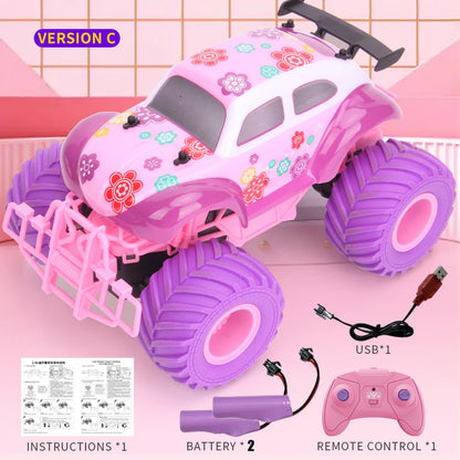 Pink 2.4G RC Pickup Truck – Climbing Stunt Car, Drop-Resistant Off-Road Toy (3.7V 500mAh)