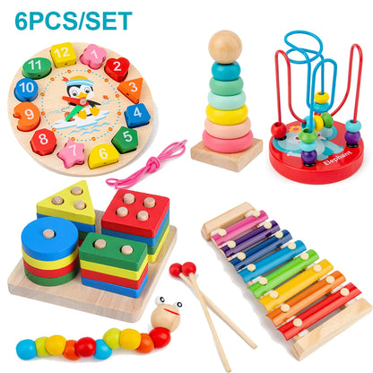 Montessori Wooden Puzzle Set (5–6pcs)