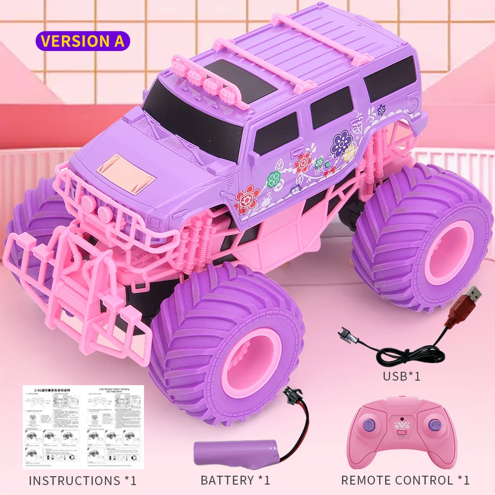 Pink 2.4G RC Pickup Truck – Climbing Stunt Car, Drop-Resistant Off-Road Toy (3.7V 500mAh)